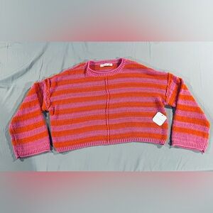 Altar’d State Striped Pink/Orange Women's Knit cropped Sweater Size Large NWT